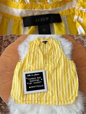 J. Crew Ruffle Neck Cotton Poplin Tank in White/Yellow Wide Stripe | Women’s 18